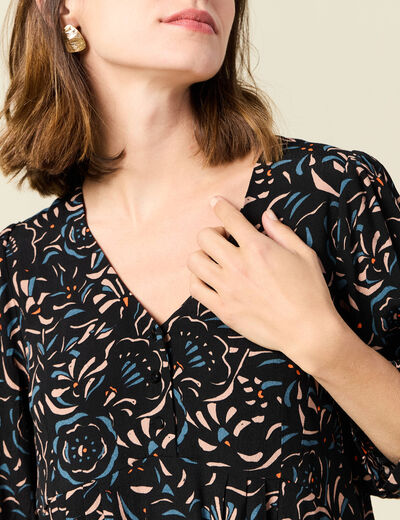 Robe évasée manches 3/4 noir femme