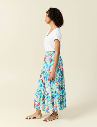 Jupe longue évasée multicolore femme