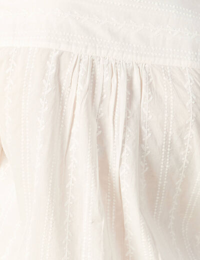 Blouse col mao manches longues en coton ecru femme