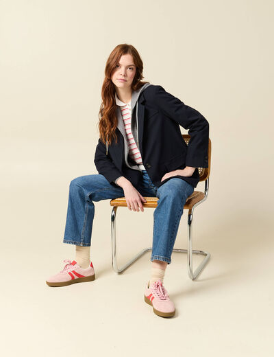 Blazer manches longues col tailleur bleu marine femme