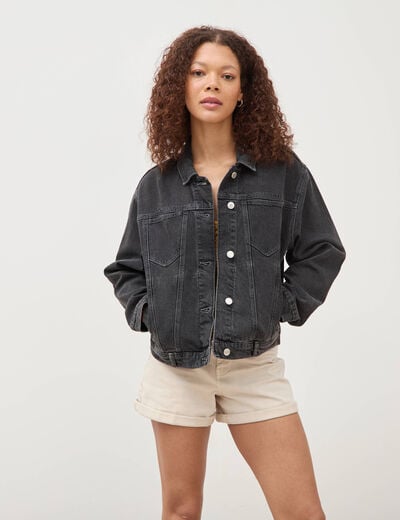 Veste oversize en jean denim gris femme
