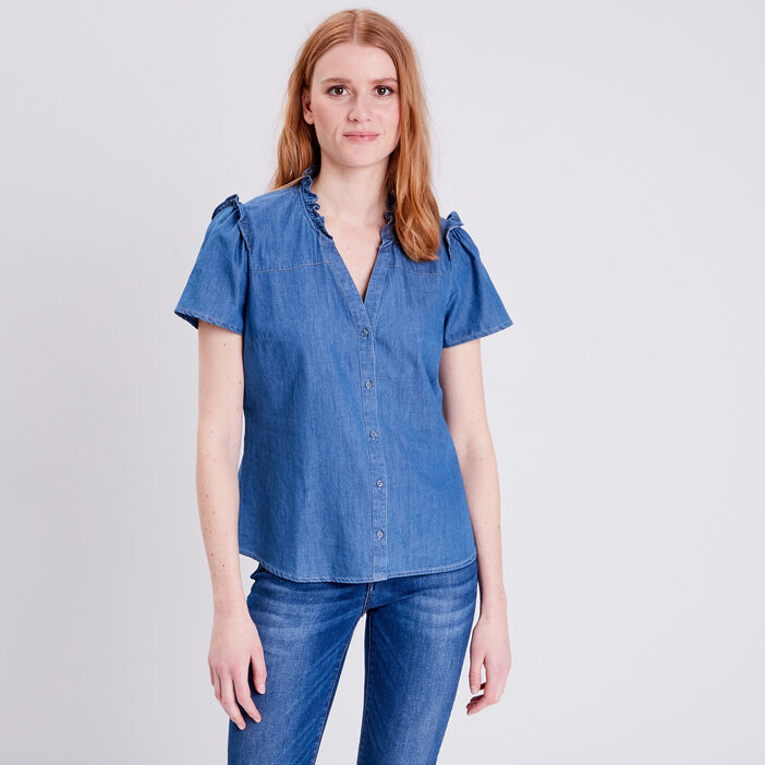 Chemise manches courtes jean denim used femme