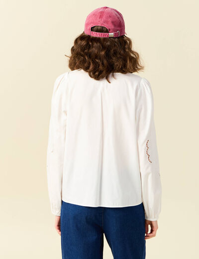 Blouse manches longues brodées ecru femme