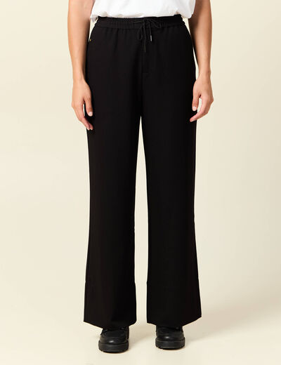 Pantalon large élastiqué noir femme
