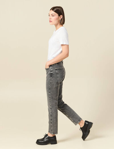 Jeans slim 7/8&egrave;me taille haute denim gris femme