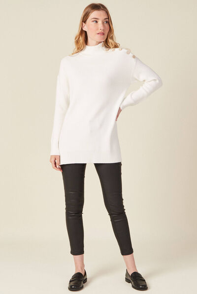 Pull long manches longues ecru femme