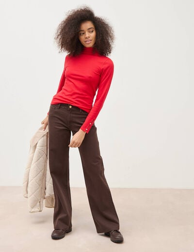 T-shirt cintr&eacute; manches longues rouge femme