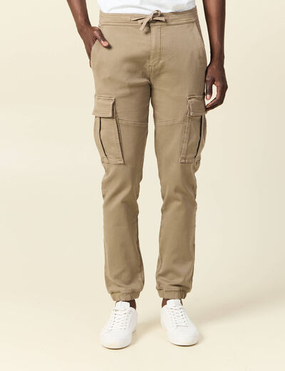 Pantalon battle bas resserr&eacute; taupe homme