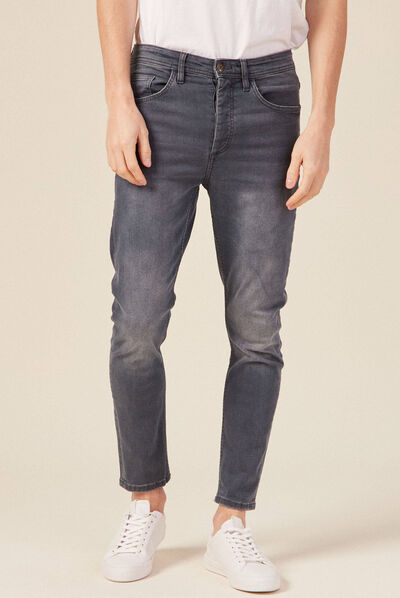 Jeans tapered 5 poches denim gris homme