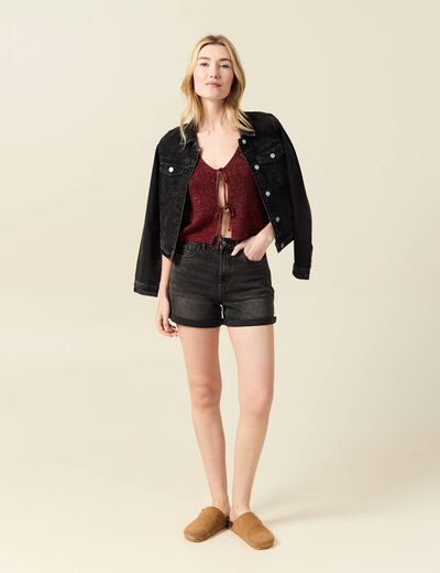 Débardeur tricot noué rose framboise femme