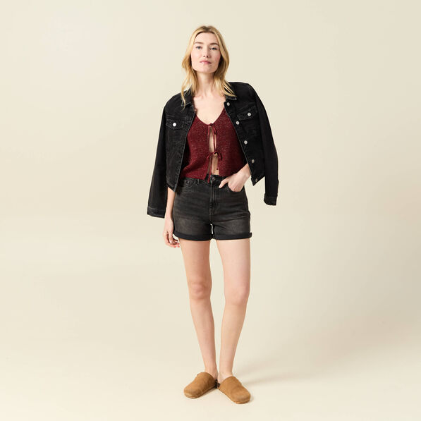 Débardeur tricot noué rose framboise femme