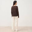 Pull droit col v manches longues marron femme