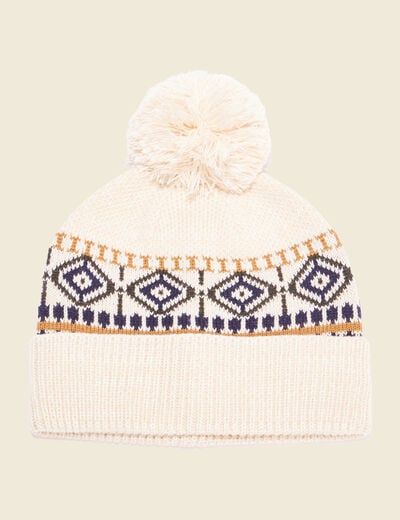 Bonnet à pompon ecru homme