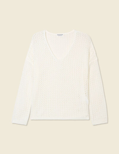 Pull manches longues ajouré ecru femme