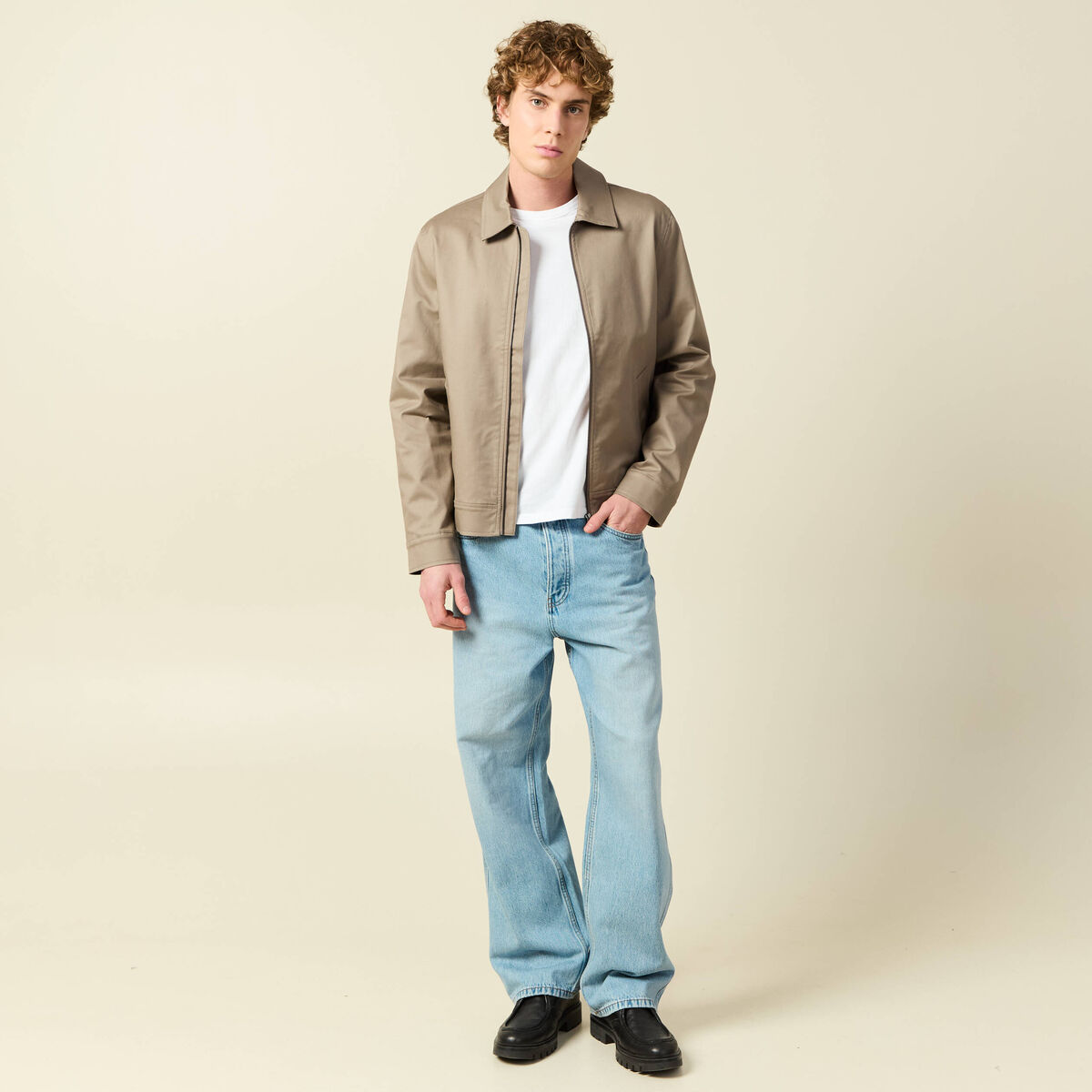 Blouson manches longues doubl&eacute; taupe homme