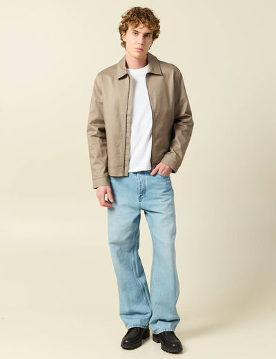 Blouson manches longues doubl&eacute; taupe homme