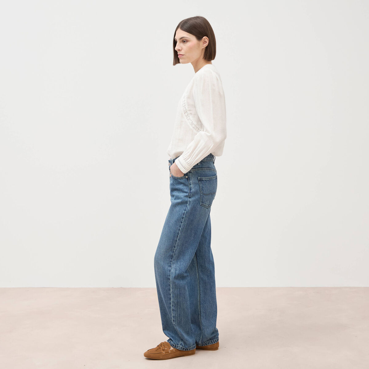 Jeans straight taille standard bleu gris femme