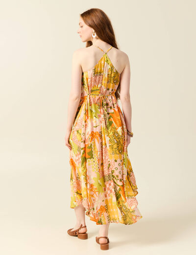 Robe longue droite orange corail femme