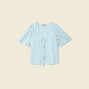 blouse manches courtes nouee bleu pastel femme Blouse manches courtes nouée bleu pastel femme