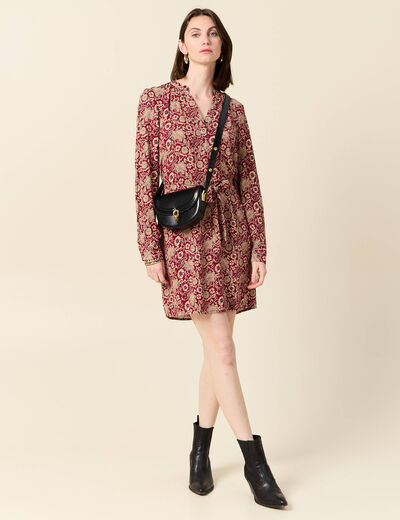 Robe droite fluide ceinturée bordeaux femme