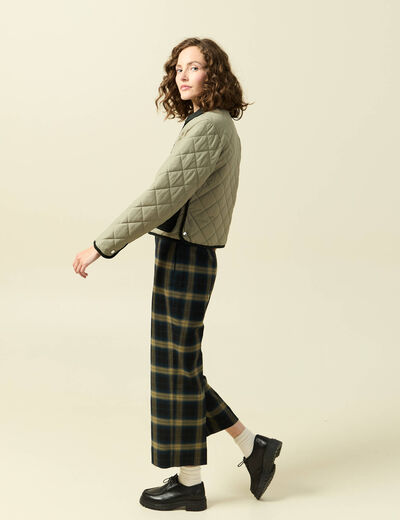 Blouson matelass&eacute; boutonn&eacute; vert kaki femme