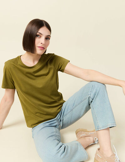 T-shirt manches courtes vert kaki femme