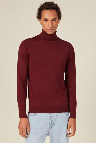 Pull 100% laine mérinos bordeaux homme
