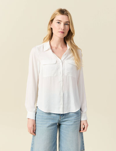 Chemise manches longues satin ecru femme
