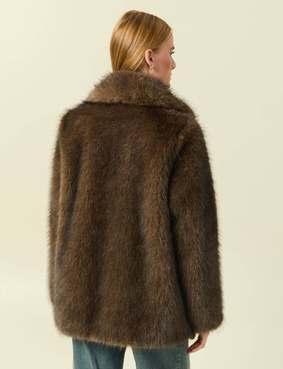 Manteau manches longues doubl&eacute; marron femme