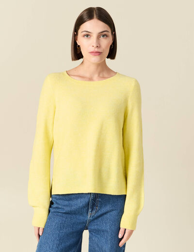 Pull col bateau manches longues jaune clair femme