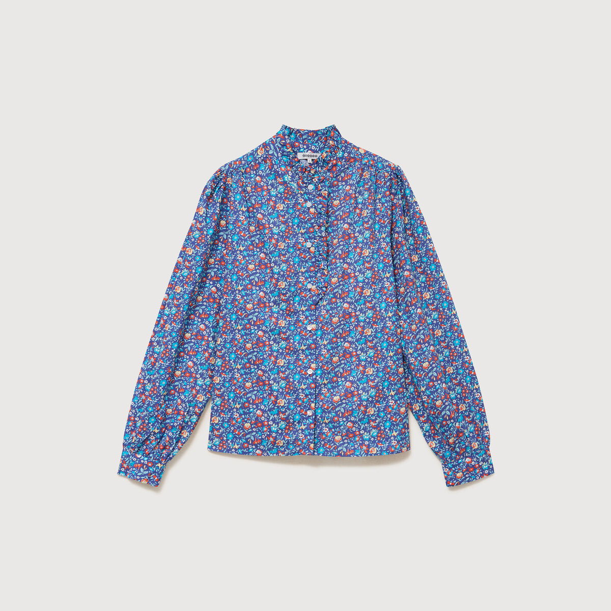 Chemise droite en coton manches longues bleu marine femme