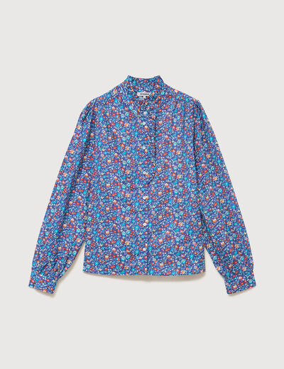 Chemise droite en coton manches longues bleu marine femme