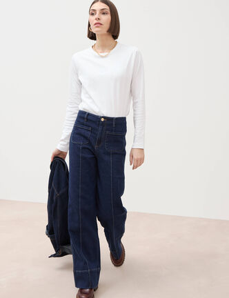 Jeans wide large taille haute denim brut rinse femme