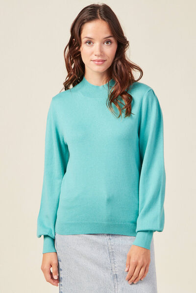 Pull manches longues bleu turquoise femme