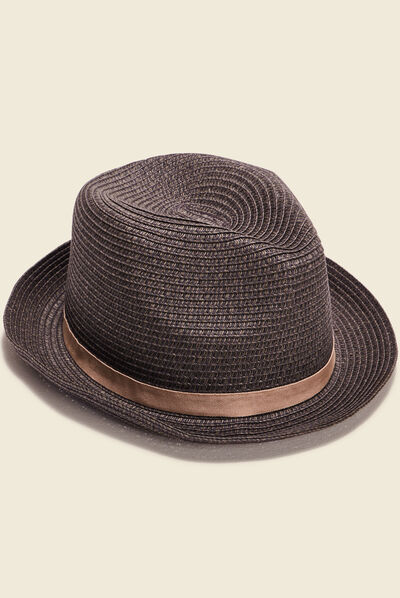 Chapeau trilby tressé marron foncé homme