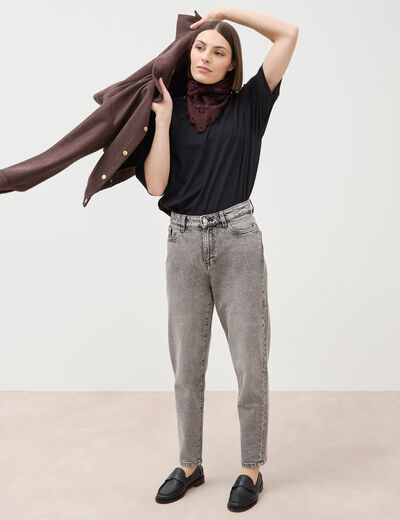 Jeans mom 7/8&egrave;me denim snow gris femme