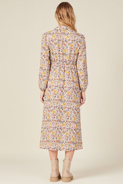 Robe longue droite drapée beige femme
