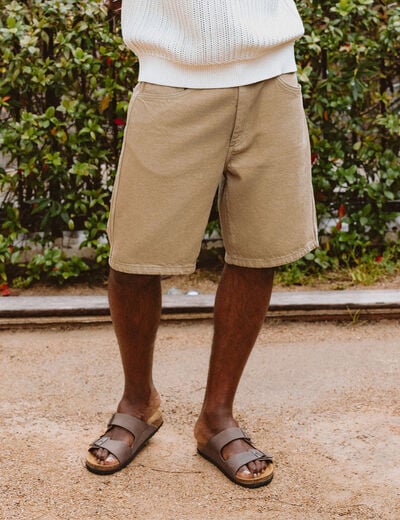 Bermuda en jean coton beige homme