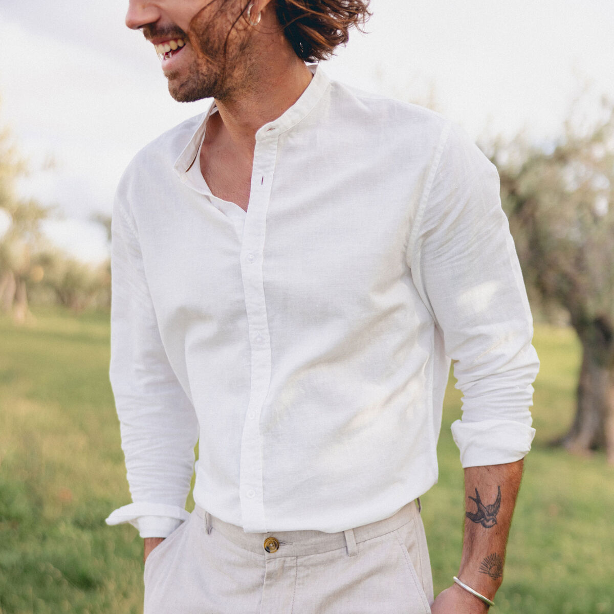 Chemise manches longues blanc homme