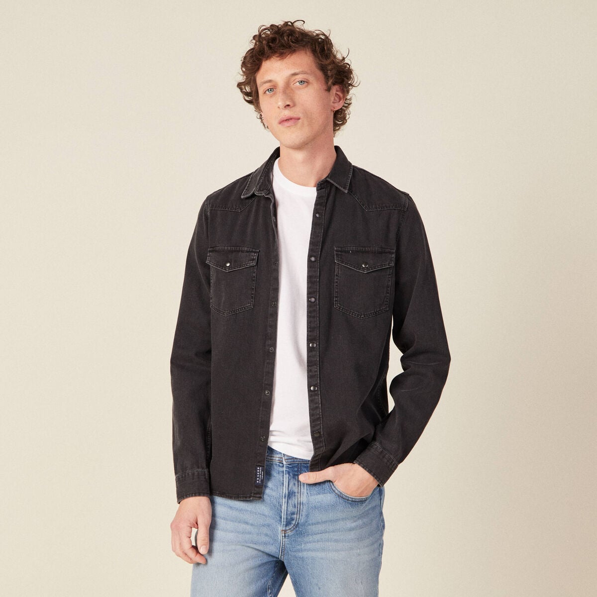 Chemise manches longues jean denim noir homme