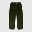 Pantalon taille haute velours resserr&eacute; vert fonc&eacute; femme