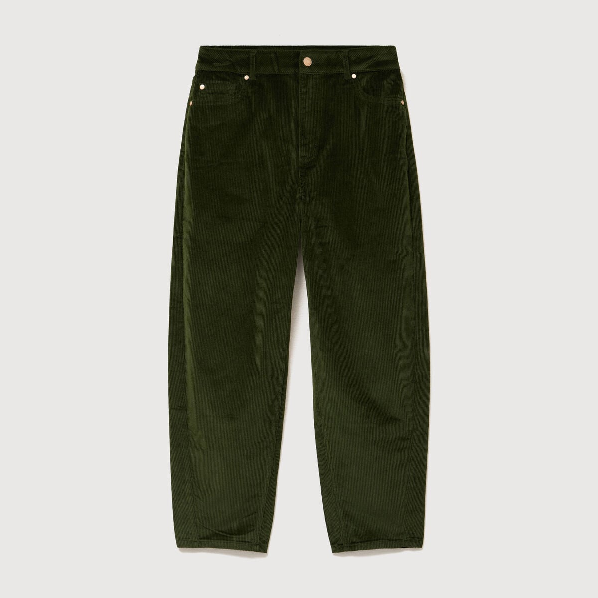 Pantalon taille haute velours resserr&eacute; vert fonc&eacute; femme