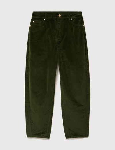 Pantalon taille haute velours resserr&eacute; vert fonc&eacute; femme