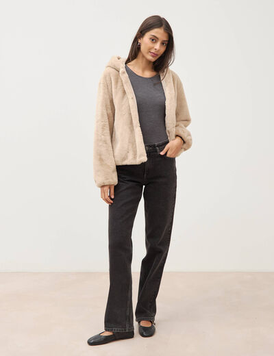 Blouson ample court col montant beige femme