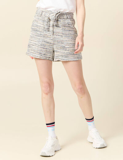 Short ajusté taille haute creme femme