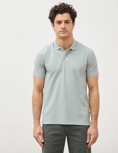 Polo cintr&eacute; en coton manches courtes vert clair homme