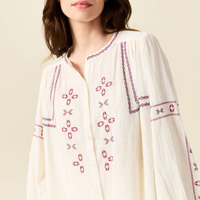 Chemise manches longues brodée creme femme