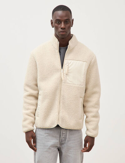 Veste droite sherpa col montant sable homme