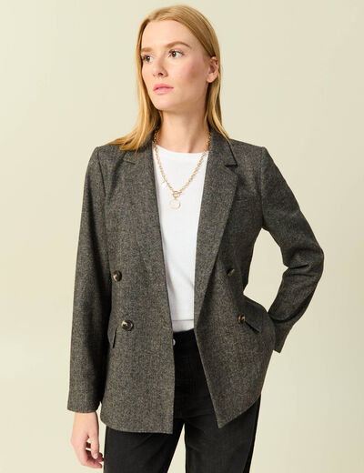 Blazer col tailleur manches longues gris fonc&eacute; femme