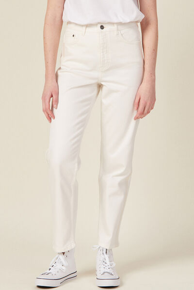 Pantalon straight à broderie denim blanc femme